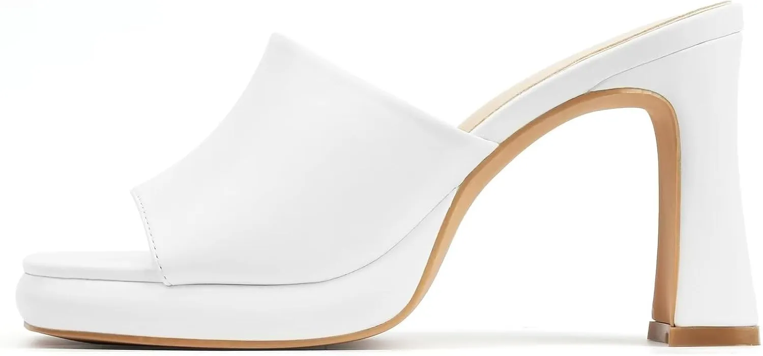 MUSSHOE High Platform Sandals for Women Square Toe Chunky Heel Block Heeled Sandals Slip On Open Toe Comfortable Sandals
