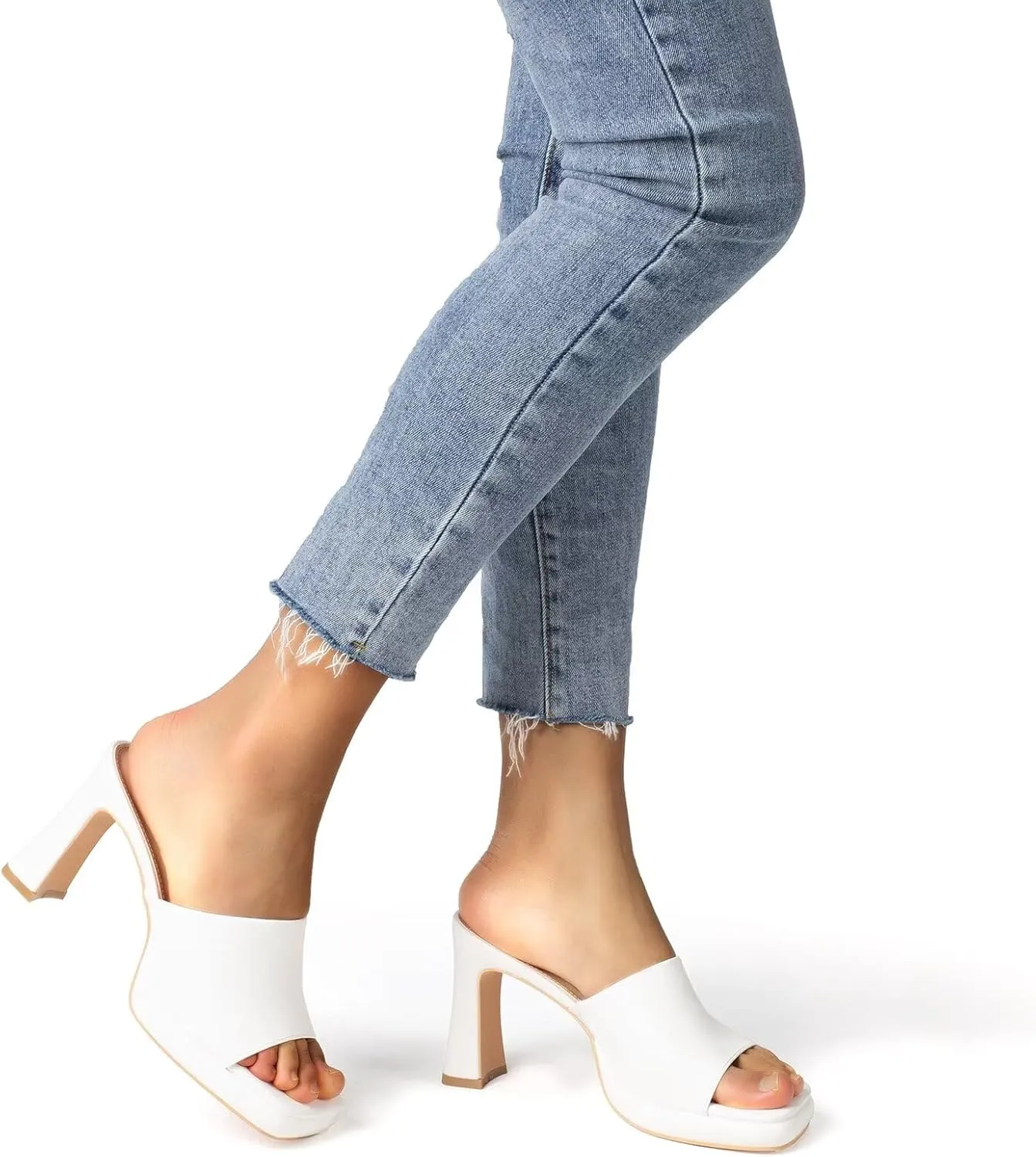 MUSSHOE High Platform Sandals for Women Square Toe Chunky Heel Block Heeled Sandals Slip On Open Toe Comfortable Sandals