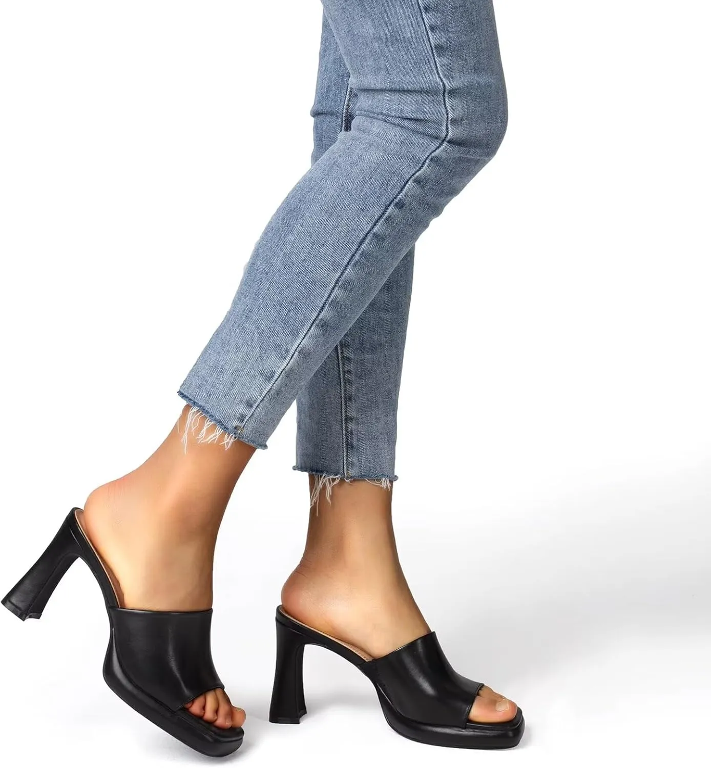 MUSSHOE High Platform Sandals for Women Square Toe Chunky Heel Block Heeled Sandals Slip On Open Toe Comfortable Sandals