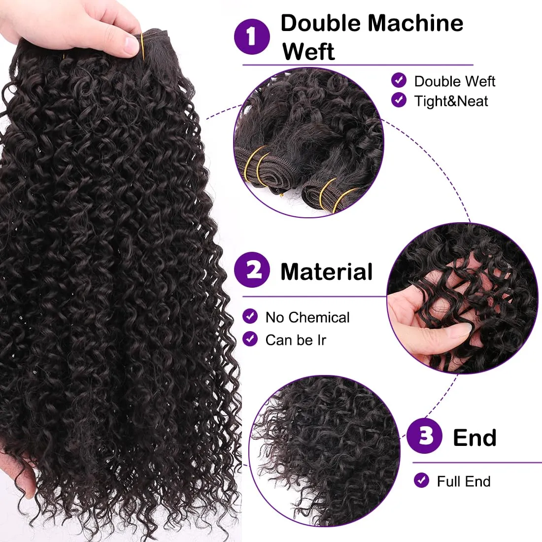 Natural Black Afro Kinky Curly Synthetic Hair Weave 3 Bundles 18 20 22 Inches 300 Gram Jerry Curly Weave Bundles Fiber Hair Extensions for Black Women