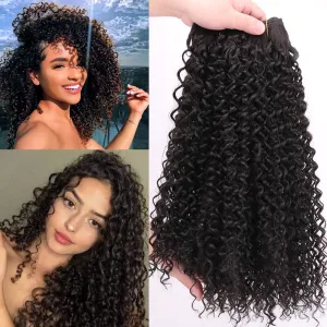Natural Black Afro Kinky Curly Synthetic Hair Weave 3 Bundles 18 20 22 Inches 300 Gram Jerry Curly Weave Bundles Fiber Hair Extensions for Black Women