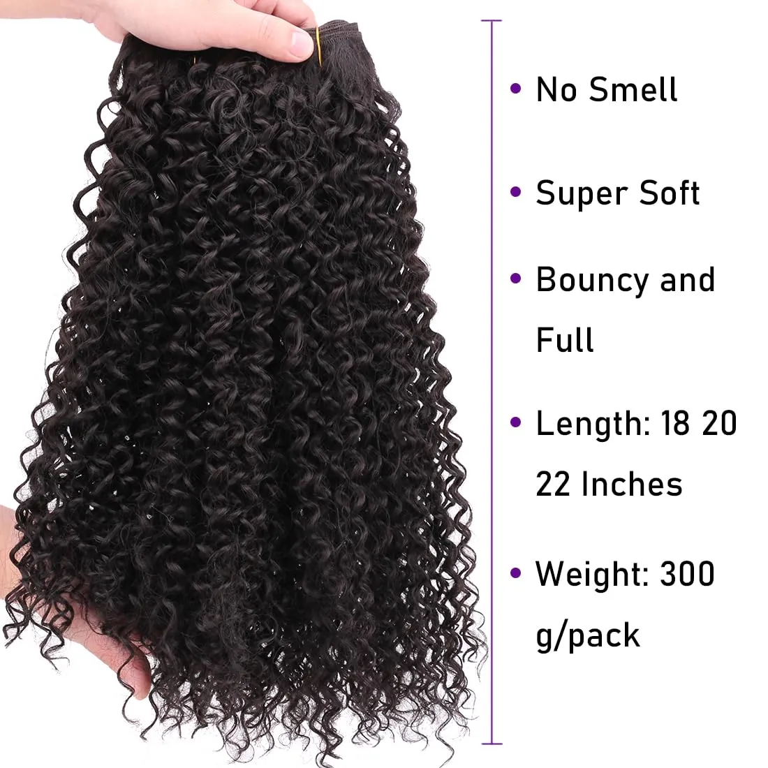 Natural Black Afro Kinky Curly Synthetic Hair Weave 3 Bundles 18 20 22 Inches 300 Gram Jerry Curly Weave Bundles Fiber Hair Extensions for Black Women