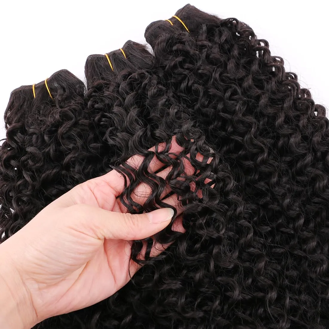 Natural Black Afro Kinky Curly Synthetic Hair Weave 3 Bundles 18 20 22 Inches 300 Gram Jerry Curly Weave Bundles Fiber Hair Extensions for Black Women