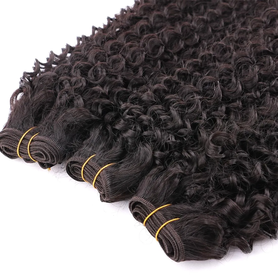 Natural Black Afro Kinky Curly Synthetic Hair Weave 3 Bundles 18 20 22 Inches 300 Gram Jerry Curly Weave Bundles Fiber Hair Extensions for Black Women