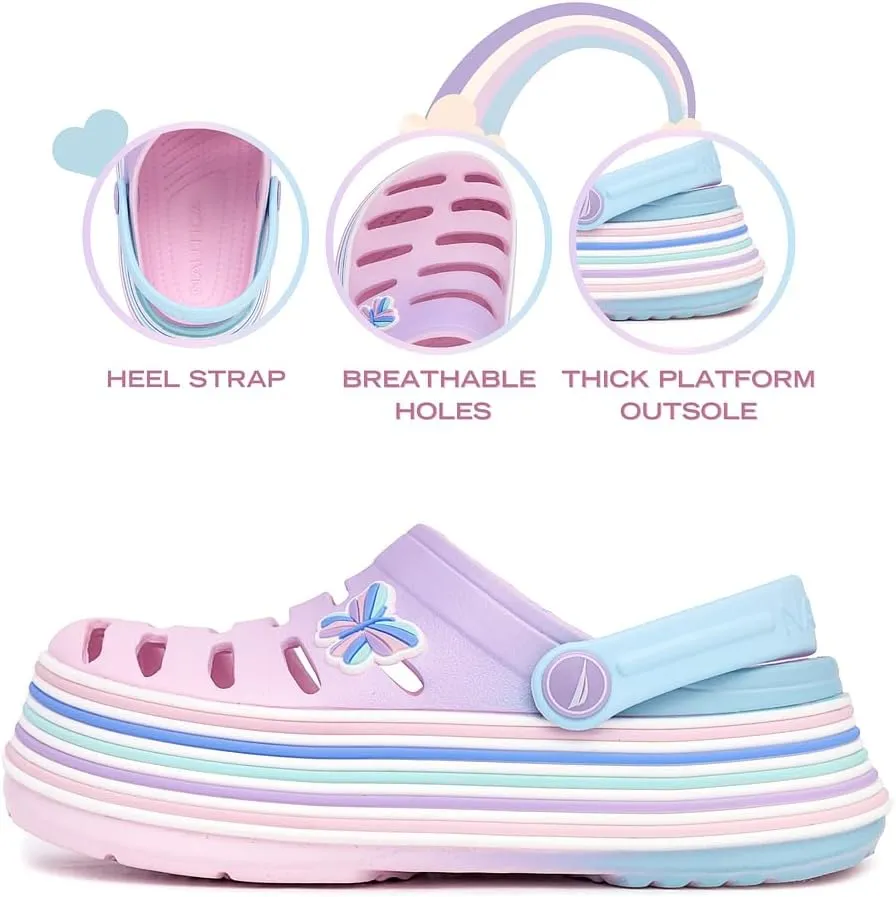 Nautica Kid's Girls Clogs Slip On Platform Slides Garden Shoes Water Sandals Beach Slipper for Children Indoor Outdoor