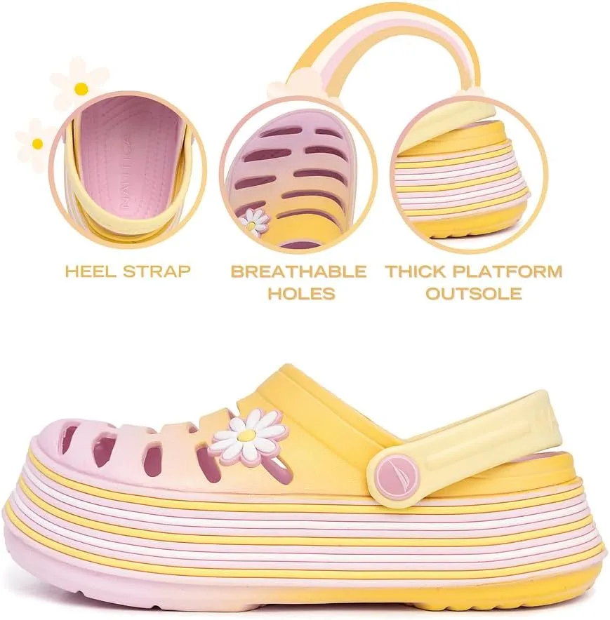Nautica Kid's Girls Clogs Slip On Platform Slides Garden Shoes Water Sandals Beach Slipper for Children Indoor Outdoor