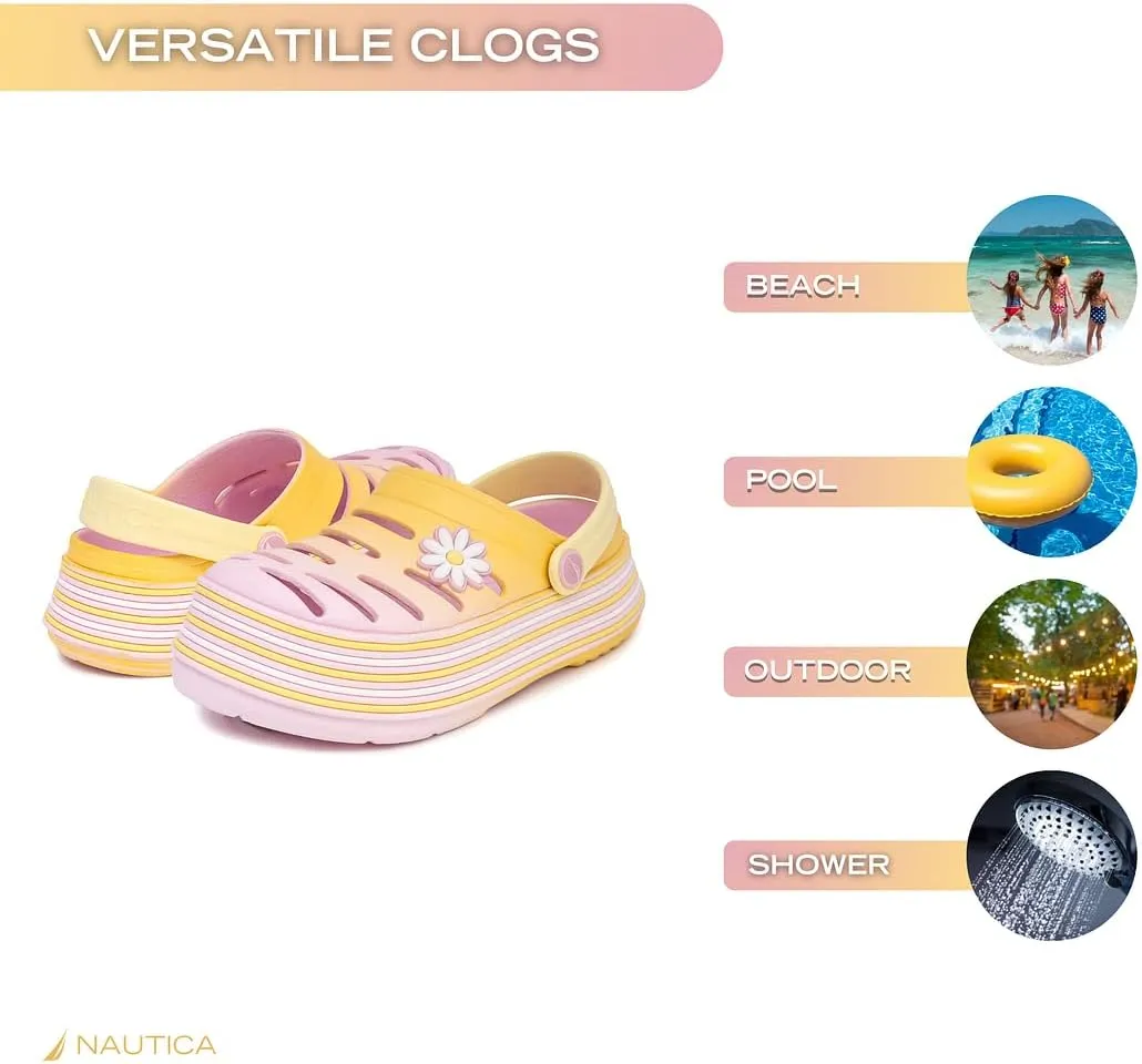 Nautica Kid's Girls Clogs Slip On Platform Slides Garden Shoes Water Sandals Beach Slipper for Children Indoor Outdoor
