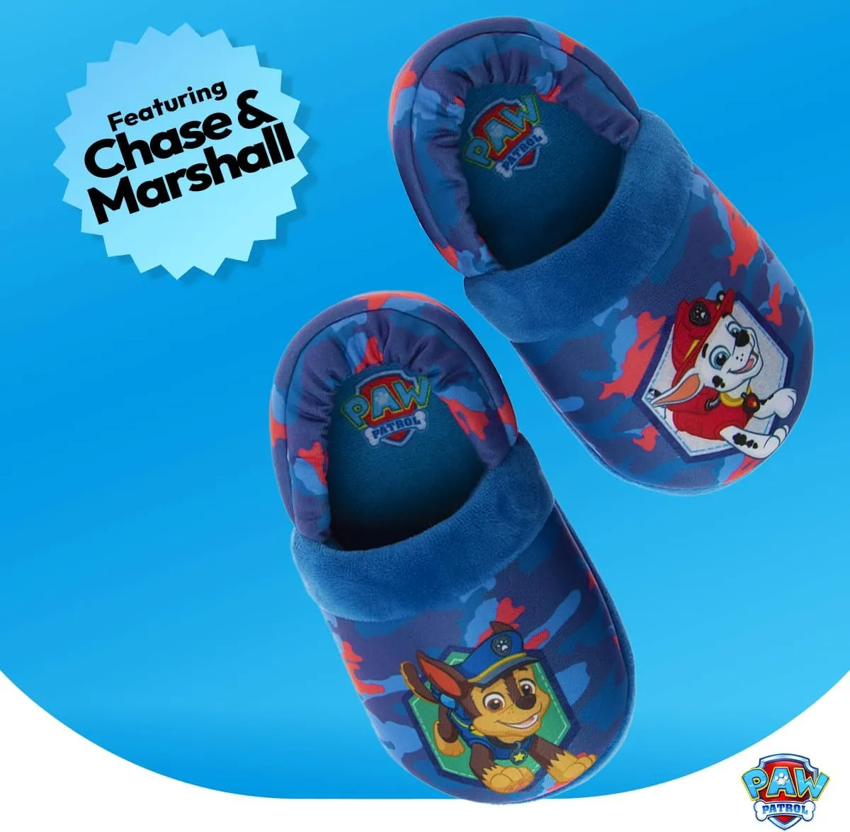 Nickelodeon Paw Patrol and Sponge Bob Squarepants - Toddler Boys Chase and Marshall House Shoes - Plush Lightweight Warm indoor Comfort Soft Aline House Slippers (Toddler/Little Kid/Big Kid)
