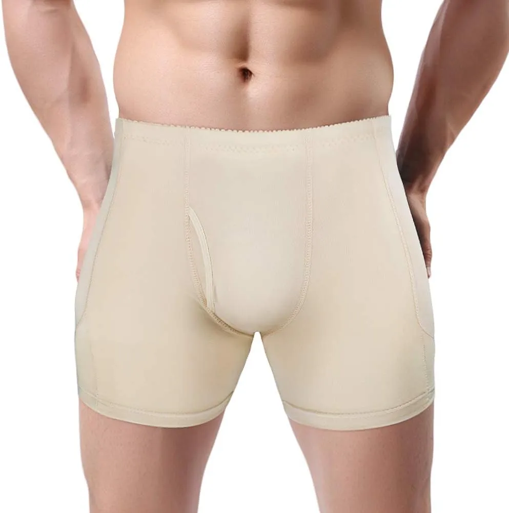 NonEcho Men Padded Underwear Briefs Boxers Men Butt Booster Hip Enhancer 4 Detachable Pads