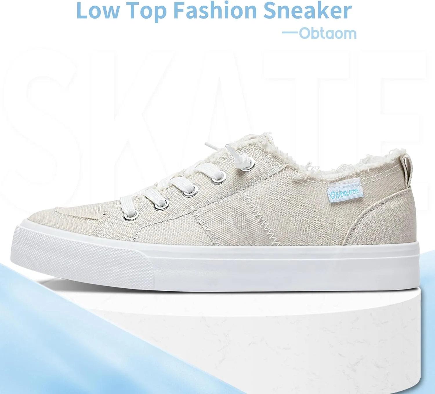 Obtaom Women's Play Fashion Sneaker White Color Washed and Leopard Canvas Slip on Shoes