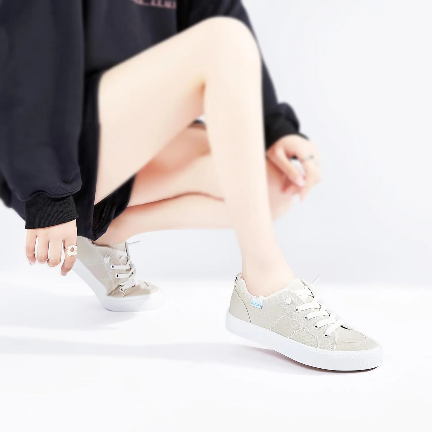 Obtaom Women's Play Fashion Sneaker White Color Washed and Leopard Canvas Slip on Shoes