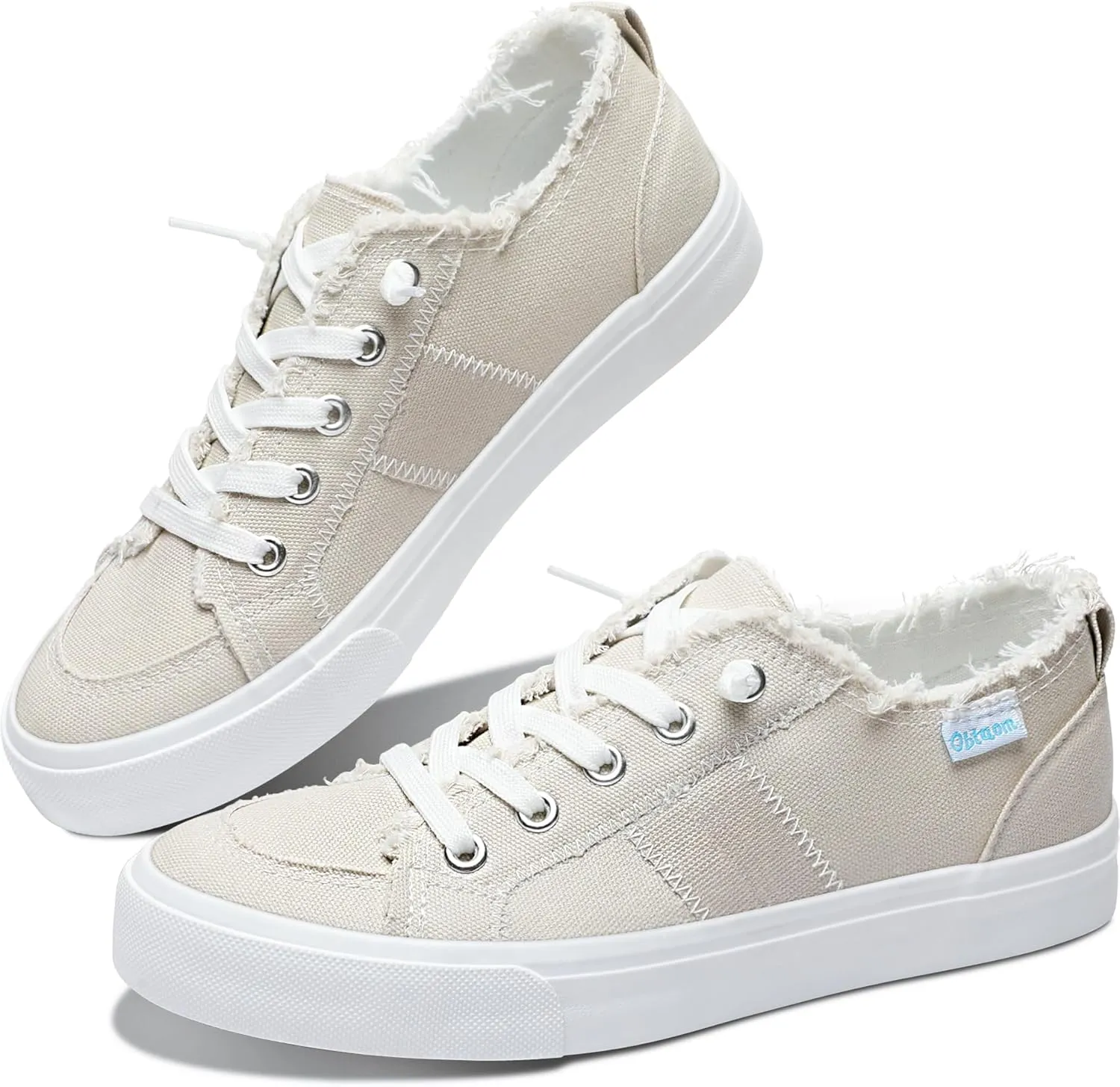 Obtaom Women's Play Fashion Sneaker White Color Washed and Leopard Canvas Slip on Shoes