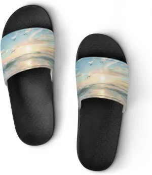 Ocean Beach Nauture Sunrise Coastal PVC Home Slippers Non-Slip Shower Shoes Casual Bathroom Slippers for Women Men
