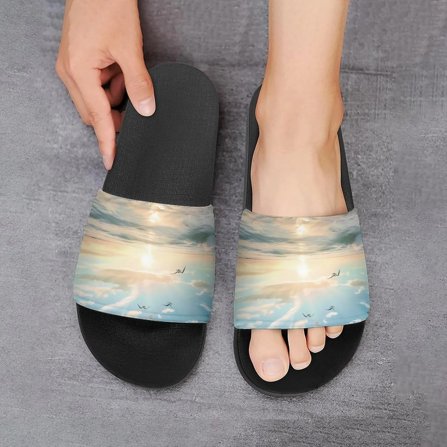 Ocean Beach Nauture Sunrise Coastal PVC Home Slippers Non-Slip Shower Shoes Casual Bathroom Slippers for Women Men