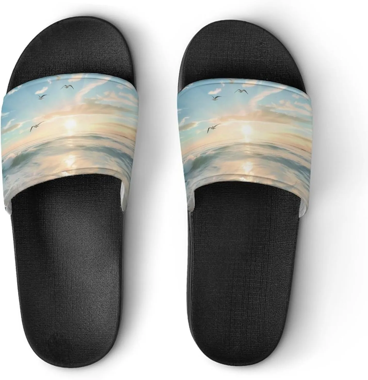 Ocean Beach Nauture Sunrise Coastal PVC Home Slippers Non-Slip Shower Shoes Casual Bathroom Slippers for Women Men