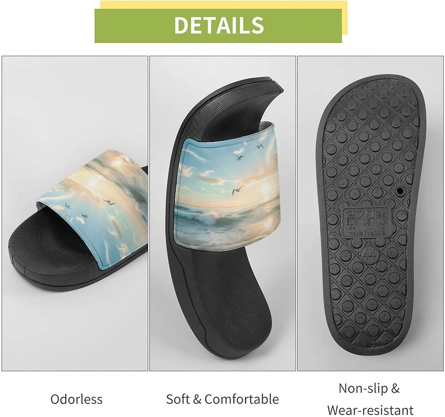 Ocean Beach Nauture Sunrise Coastal PVC Home Slippers Non-Slip Shower Shoes Casual Bathroom Slippers for Women Men