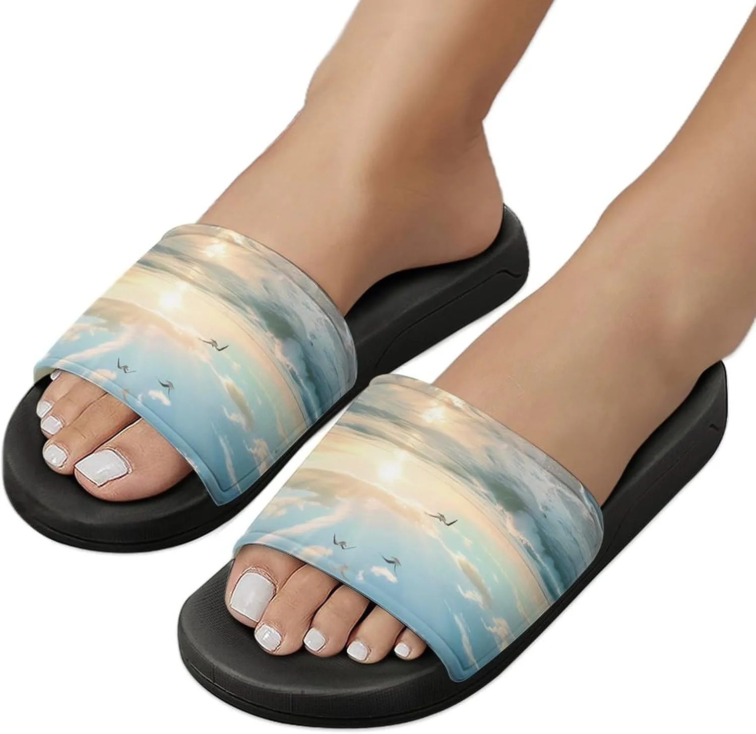 Ocean Beach Nauture Sunrise Coastal PVC Home Slippers Non-Slip Shower Shoes Casual Bathroom Slippers for Women Men
