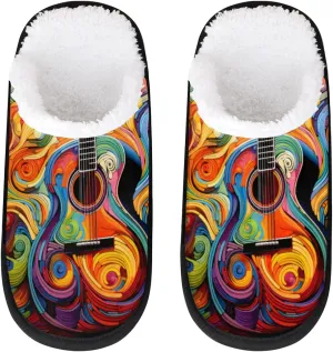 Oil Painting Cello Women's House Slippers Cool Music Slip-on Fuzzy Memory Foam Slippers Anti Skid Indoor Warm Home Shoes