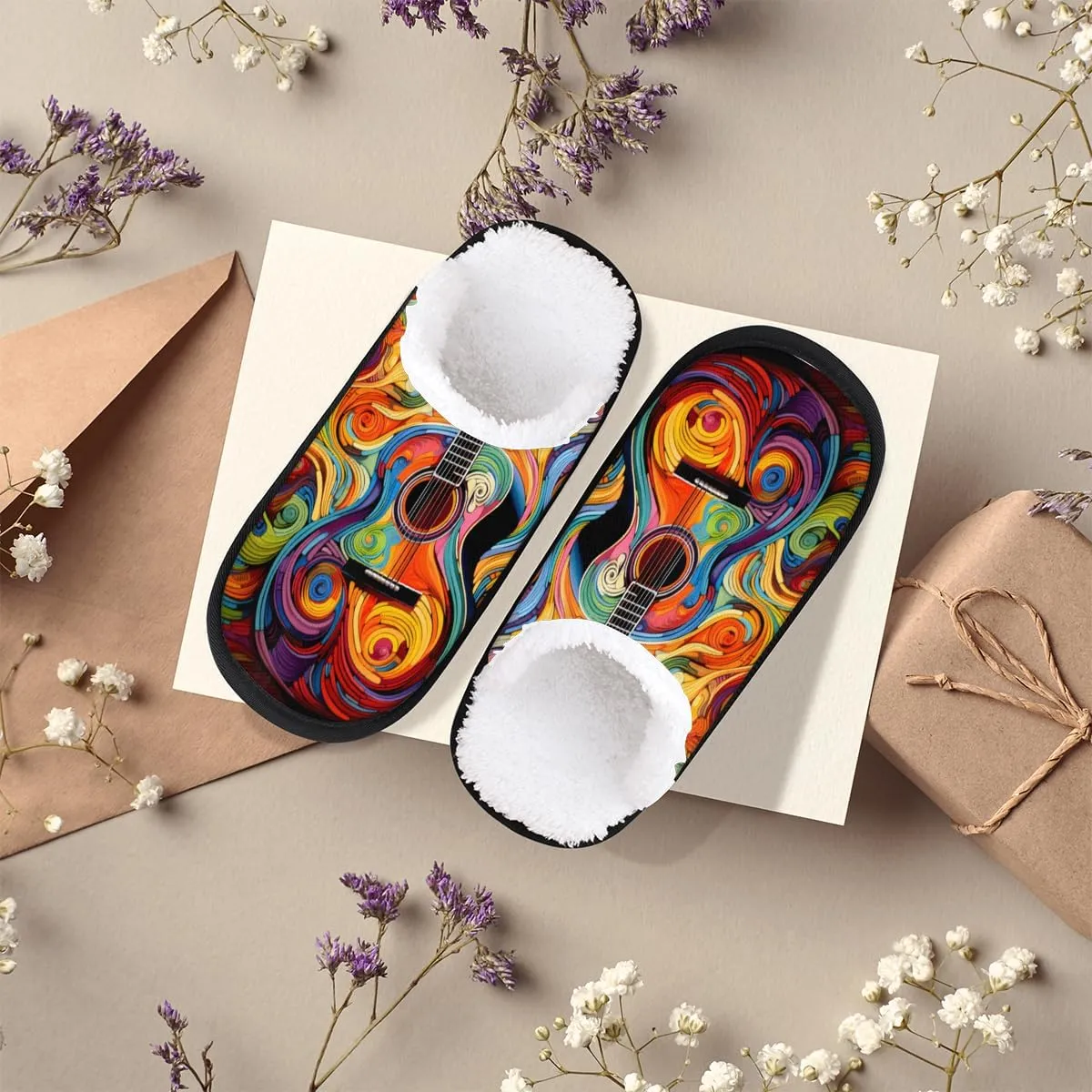 Oil Painting Cello Women's House Slippers Cool Music Slip-on Fuzzy Memory Foam Slippers Anti Skid Indoor Warm Home Shoes