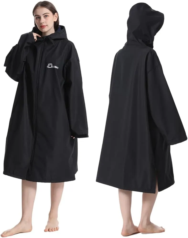 Oksun Oversized Waterproof Swim Parka: Windproof Warm Swimming Coat - Water Resistant Jacket - Thin Fleece Lined Surf Poncho