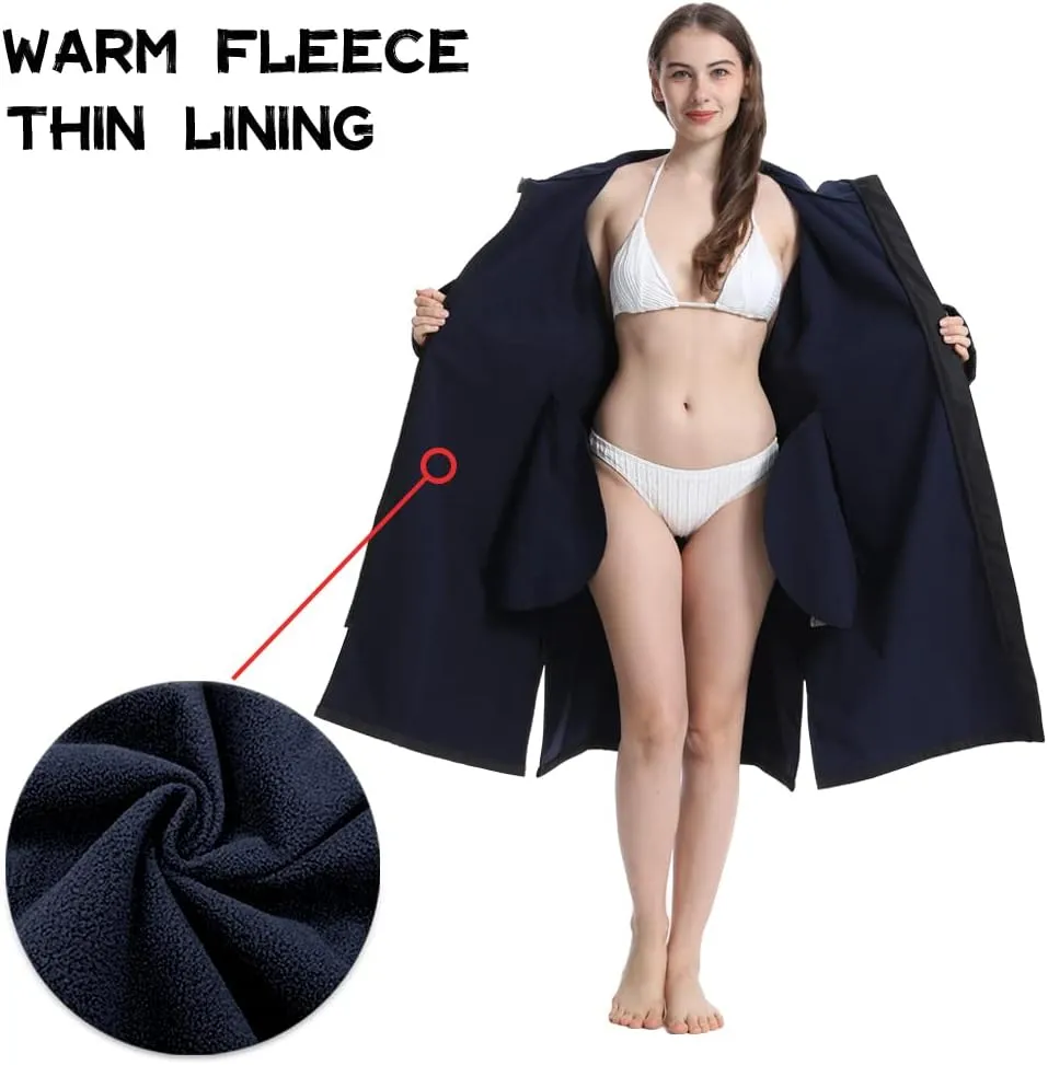 Oksun Oversized Waterproof Swim Parka: Windproof Warm Swimming Coat - Water Resistant Jacket - Thin Fleece Lined Surf Poncho