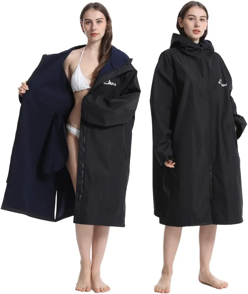 Oksun Oversized Waterproof Swim Parka: Windproof Warm Swimming Coat - Water Resistant Jacket - Thin Fleece Lined Surf Poncho