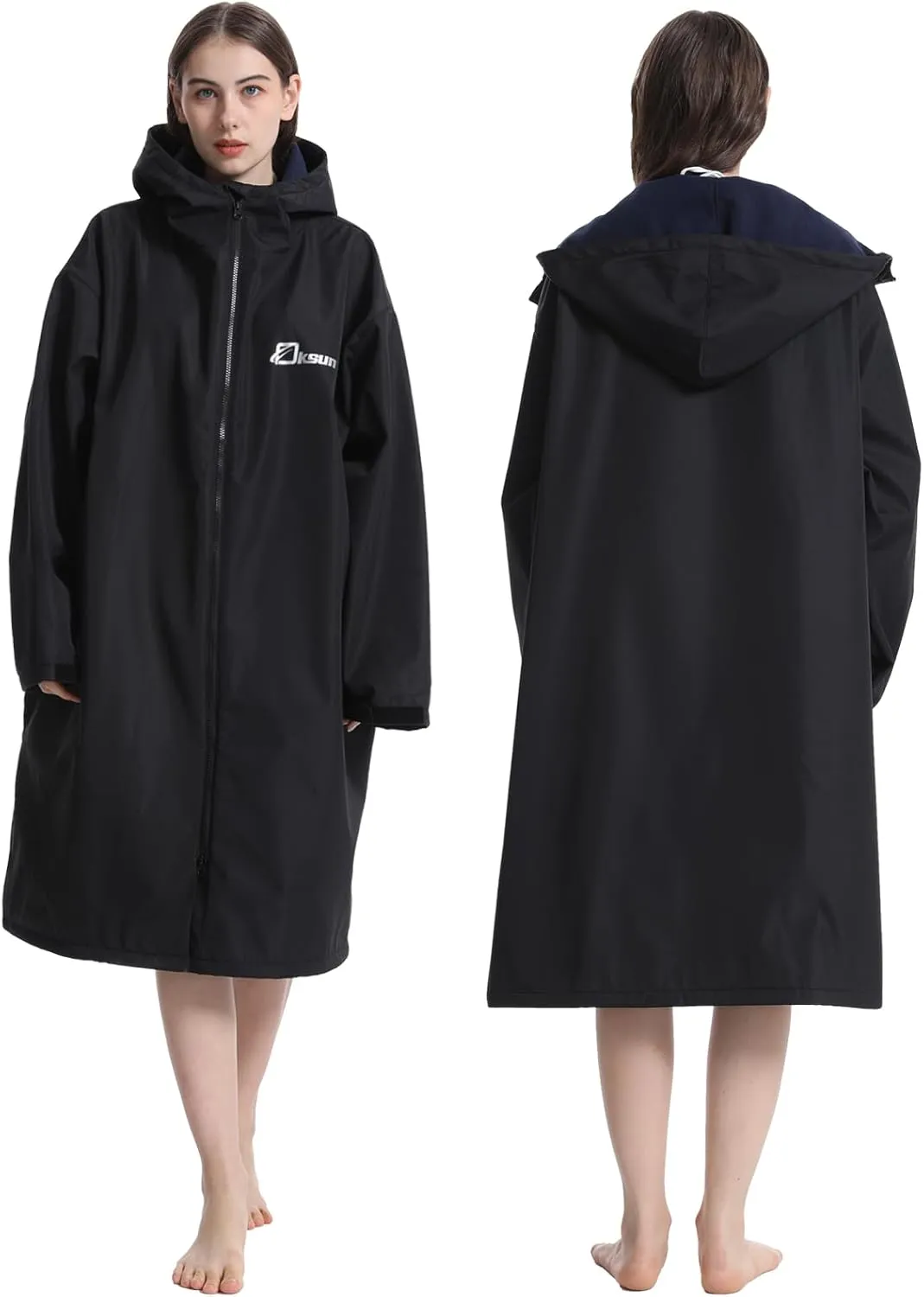 Oksun Oversized Waterproof Swim Parka: Windproof Warm Swimming Coat - Water Resistant Jacket - Thin Fleece Lined Surf Poncho