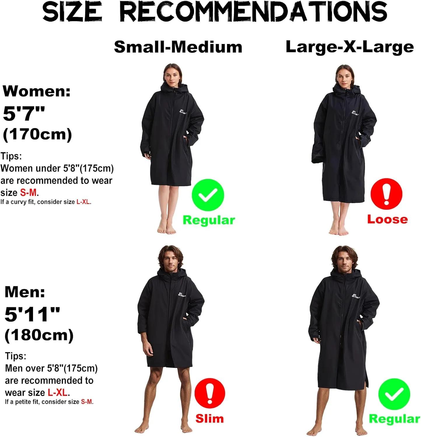 Oksun Oversized Waterproof Swim Parka: Windproof Warm Swimming Coat - Water Resistant Jacket - Thin Fleece Lined Surf Poncho