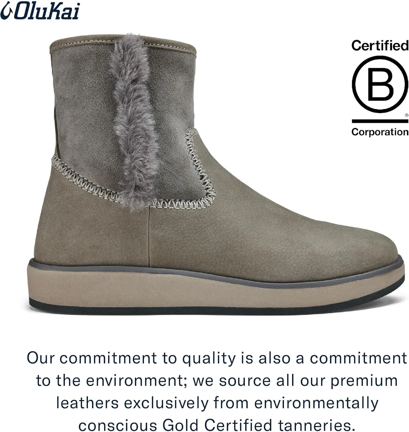 OLUKAI Pa'ina Hulu Women's Winter Boot, Soft Waterproof Leather & Wet Grip Sole, Medial Side Zipper for Easy Slip-On, Comfortable & Cute Style