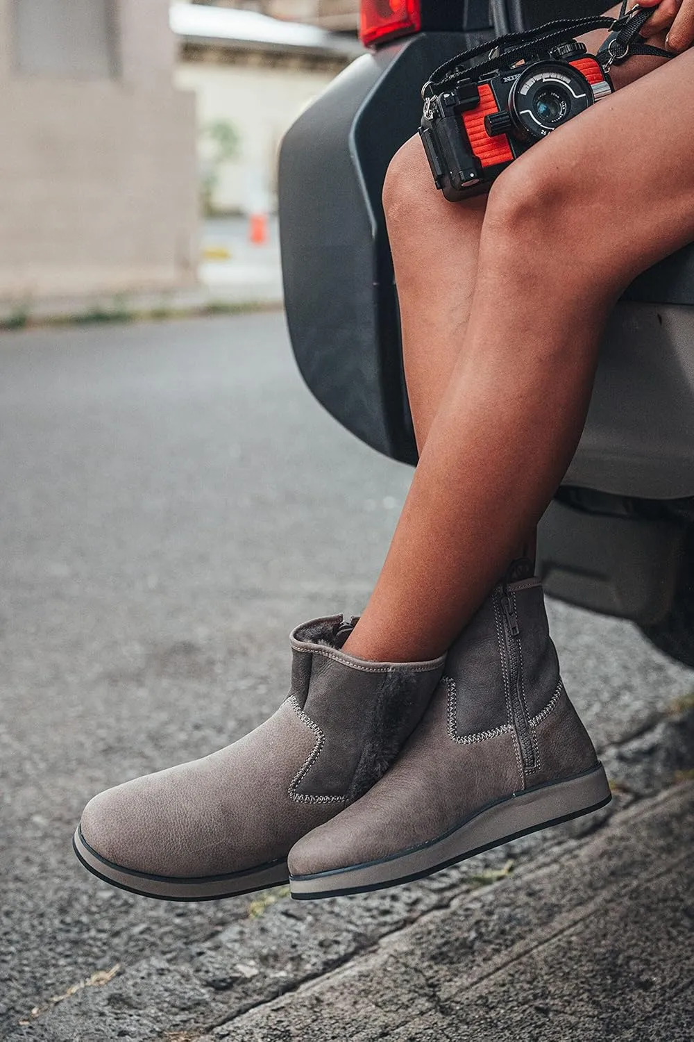OLUKAI Pa'ina Hulu Women's Winter Boot, Soft Waterproof Leather & Wet Grip Sole, Medial Side Zipper for Easy Slip-On, Comfortable & Cute Style