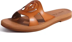 ONCAI Women's Flat Sandals Fashion Square Open Toe Slide Dressy Sandals for Woman Soft Cushion Vegan Comfortable Summer Slip On Casual Walking Outdoor Ladies Sandal Non Slip Rubber Sole Size 6-11 US