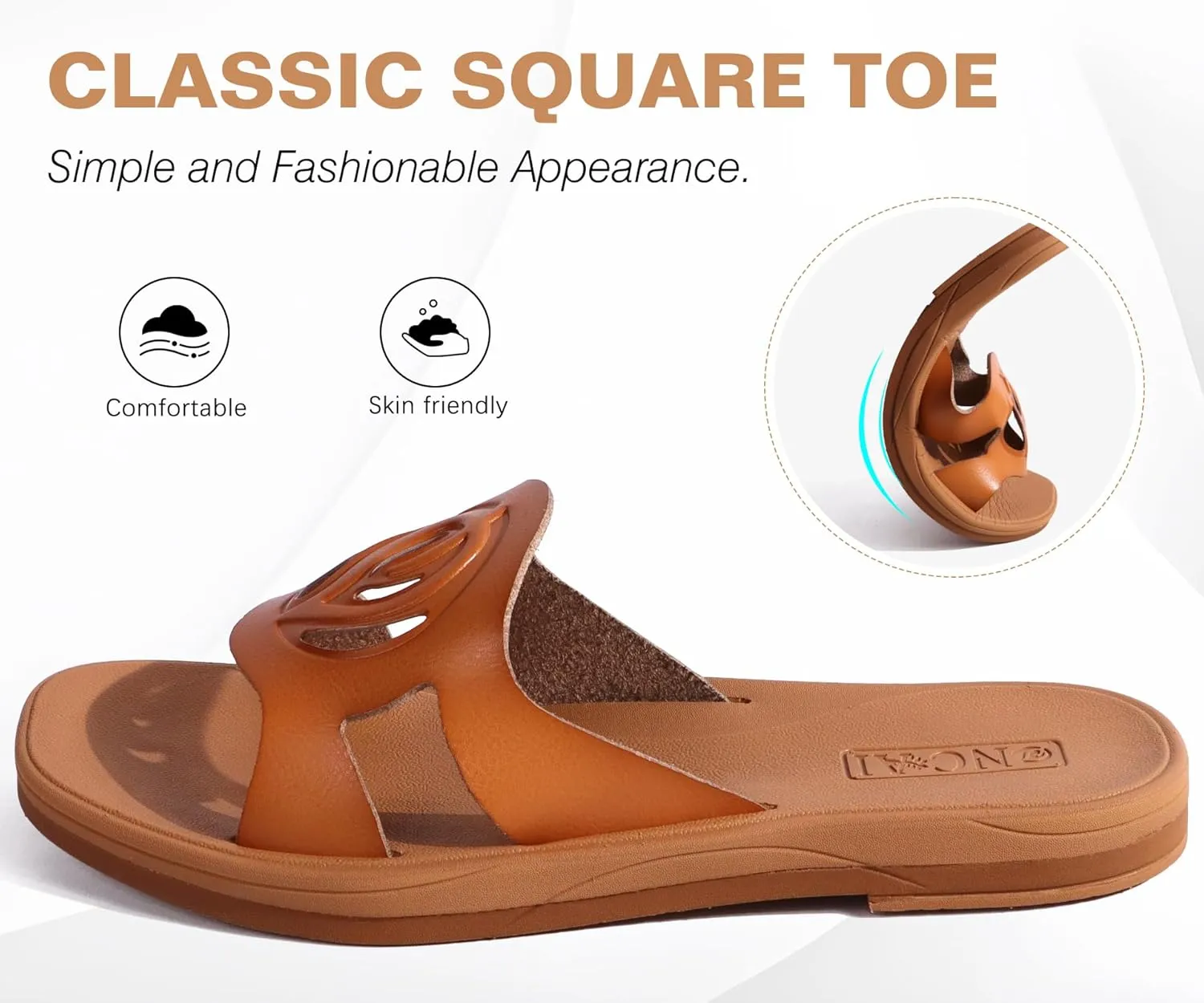 ONCAI Women's Flat Sandals Fashion Square Open Toe Slide Dressy Sandals for Woman Soft Cushion Vegan Comfortable Summer Slip On Casual Walking Outdoor Ladies Sandal Non Slip Rubber Sole Size 6-11 US
