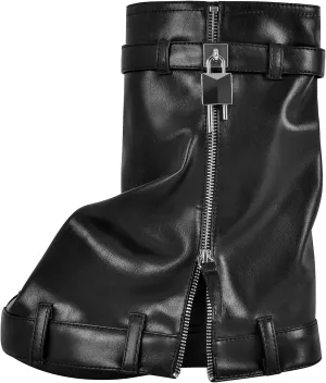 onlymaker Denim Canvas Wedge Platform Calf Boots Round Toe Pull-up Padlock Fold over Booties
