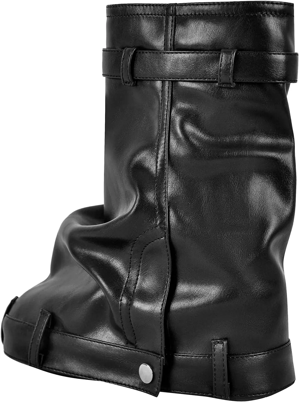 onlymaker Denim Canvas Wedge Platform Calf Boots Round Toe Pull-up Padlock Fold over Booties