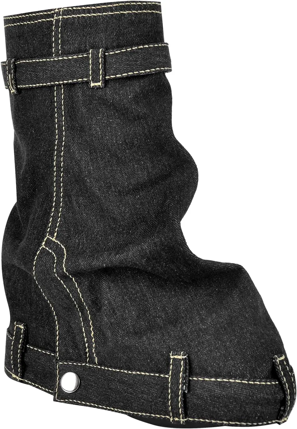 onlymaker Denim Canvas Wedge Platform Calf Boots Round Toe Pull-up Padlock Fold over Booties