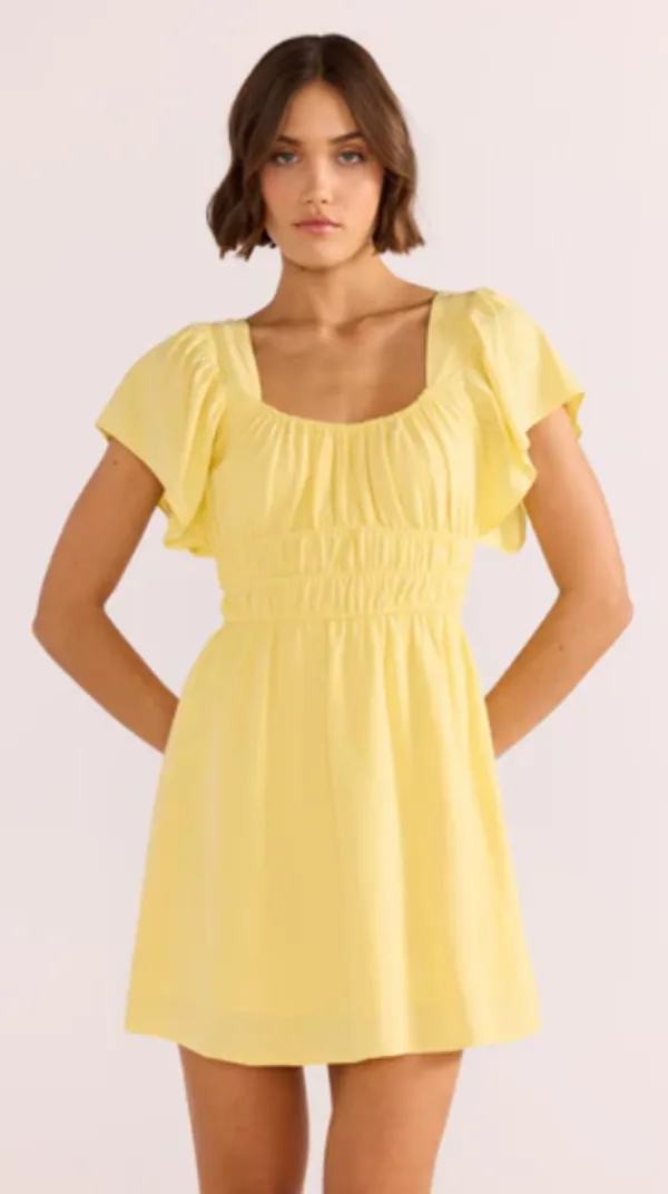 Ophelia Flutter Mini Dress Lemon