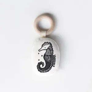 Organic teether with wooden ring - seahorse