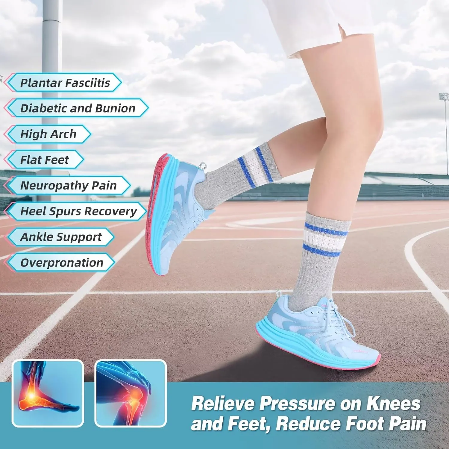 Orthopedic Road Running Shoes for Womens, Comfortable Casual Arch Support Plantar Fasciitis Flat Feet Tennis Walking Shoes, Orthotic Supportive Athletic Sports Sneakers for Foot Heel Pain Relief
