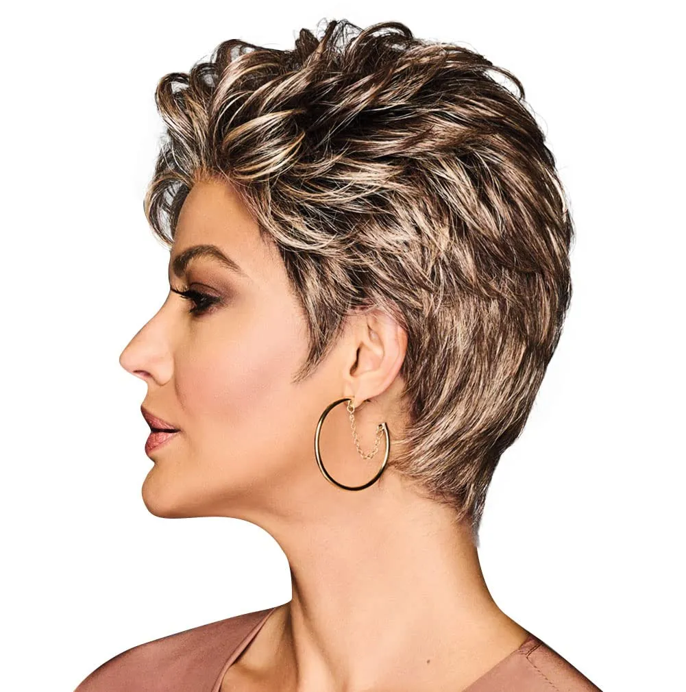 OUT THE DOOR Short And Sassy Boy Cut Wig, Shake and Go Style Designer Series by Hairuwear, Average Cap Size, GF12-22SS Cappuccino