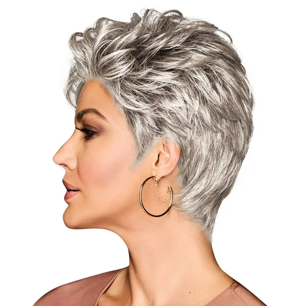 OUT THE DOOR Short And Sassy Boy Cut Wig, Shake and Go Style Designer Series by Hairuwear, Average Cap Size, GF56-60 Silver