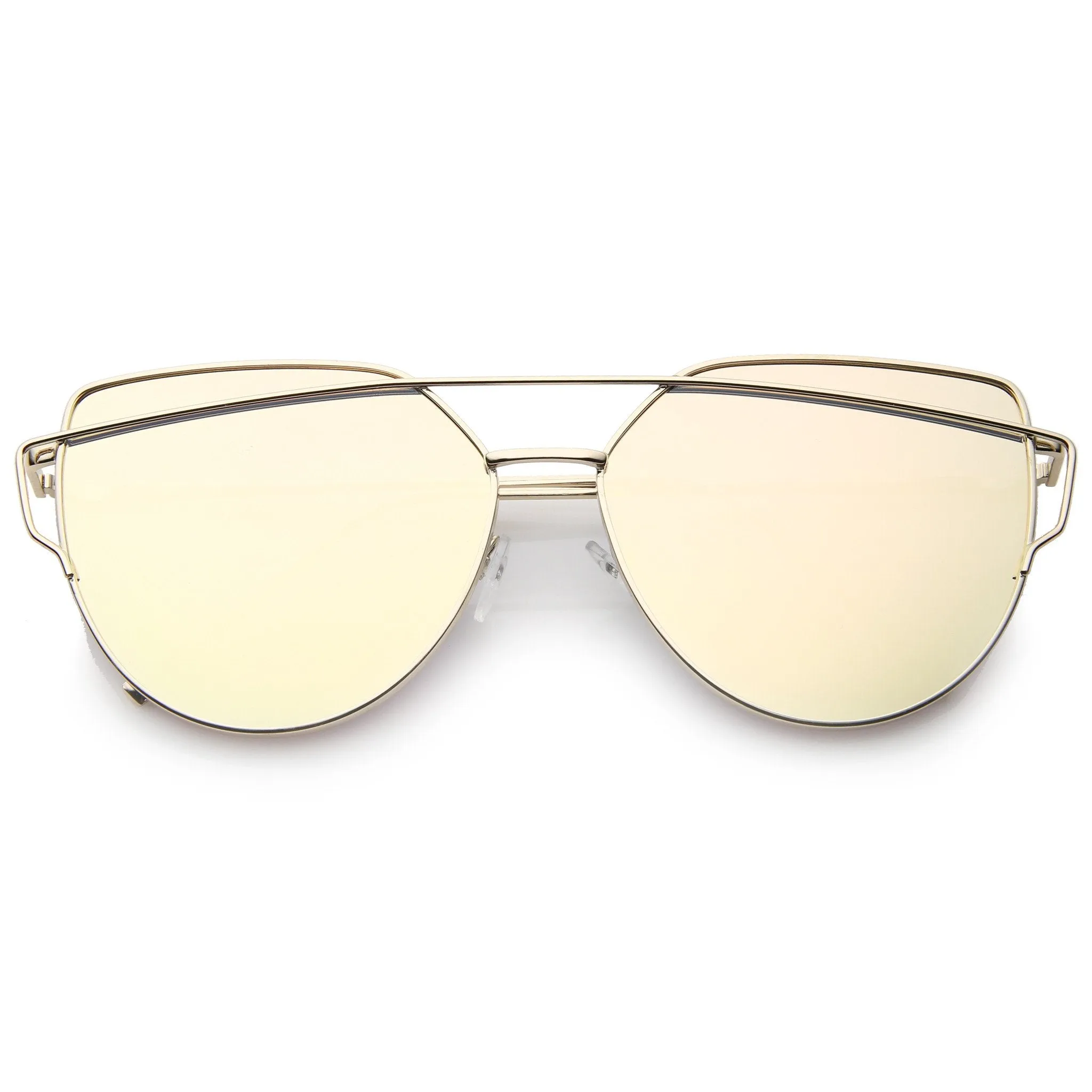 Oversize Thin Cross Brow Mirrored Flat Lens Sunglasses A545