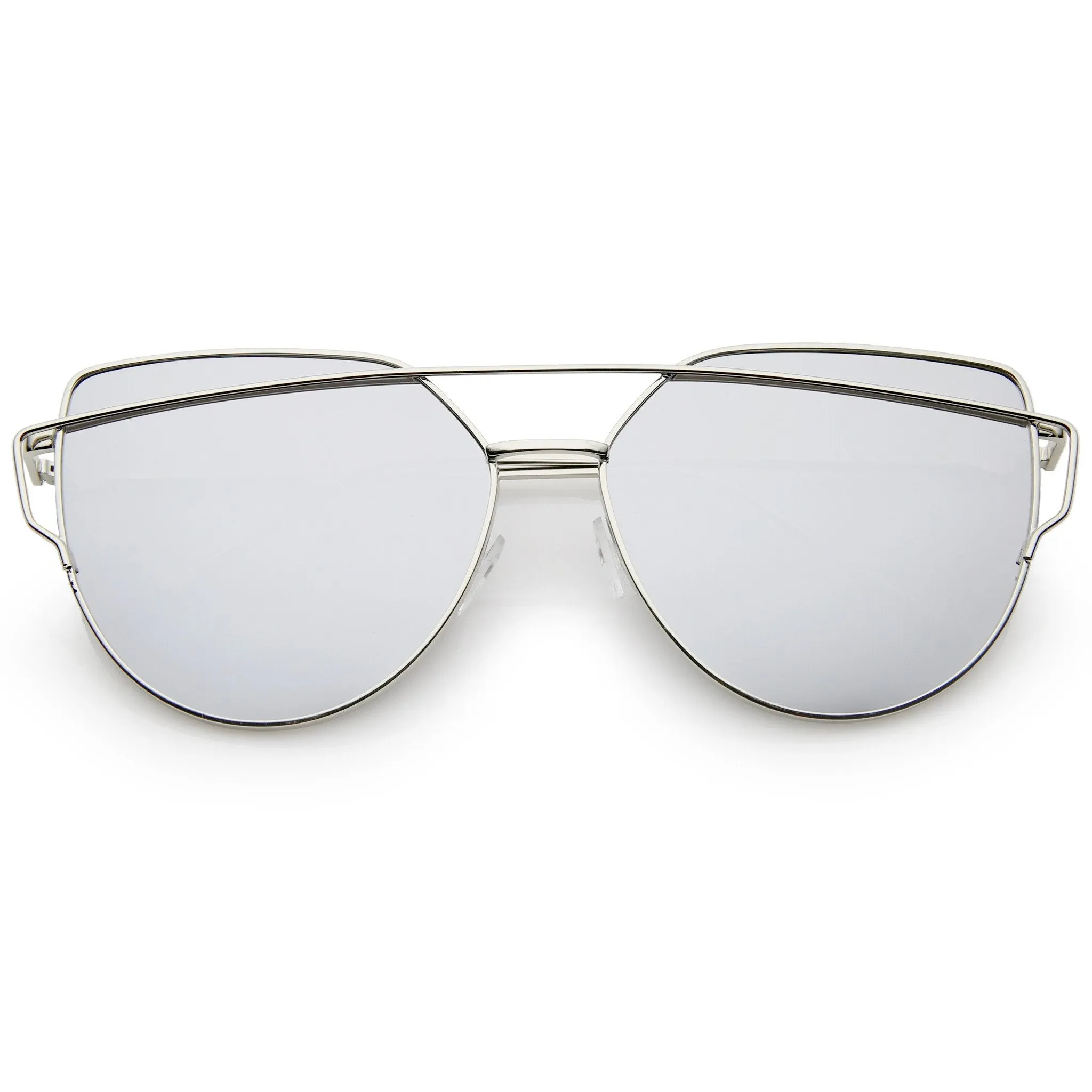 Oversize Thin Cross Brow Mirrored Flat Lens Sunglasses A545