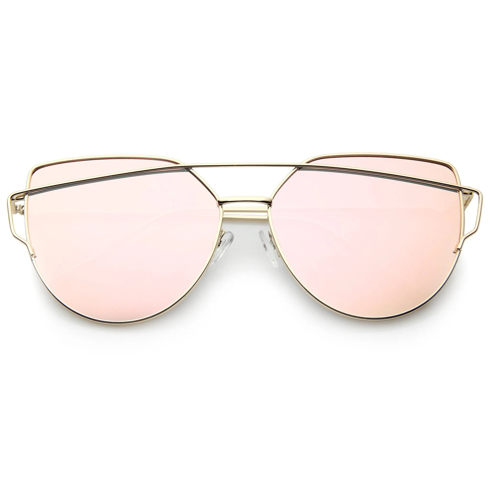 Oversize Thin Cross Brow Mirrored Flat Lens Sunglasses A545
