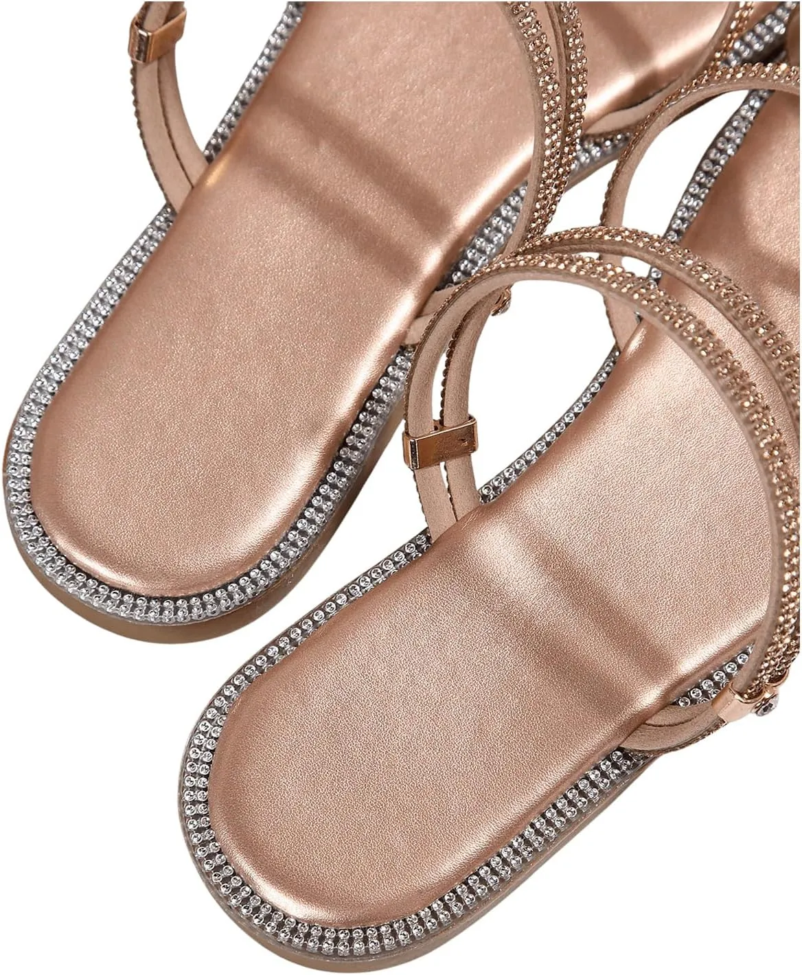 OYOANGLE Women's Rhinestone Strappy Open Toe Slide Sandals Slip on Casual Flat Sandals