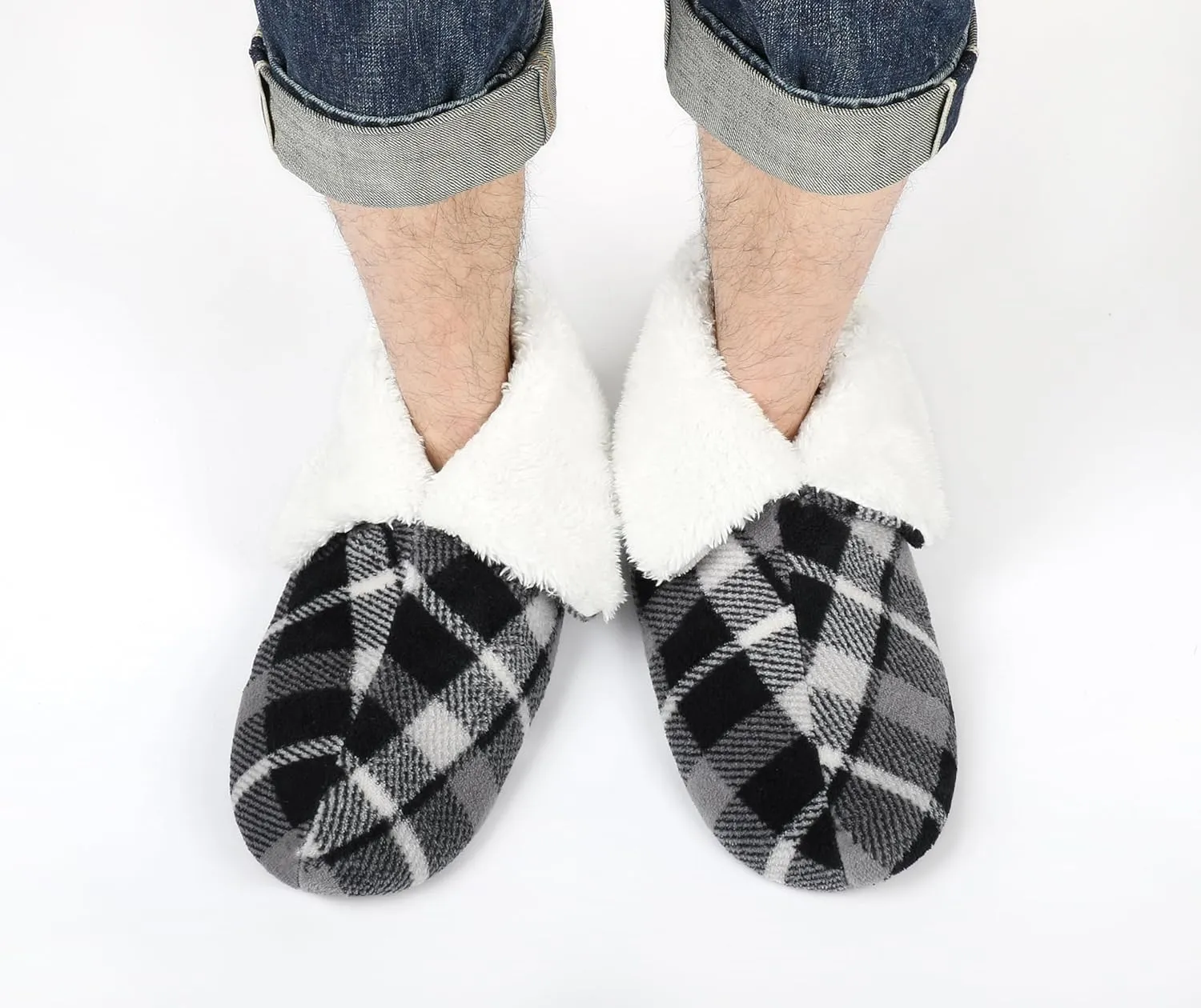 Panda Bros Men's Slipper Socks, Winter Non-Skid Warm Slipper Booties, Cozy Soft Indoor Socks with Fluffy Sherpa Lined