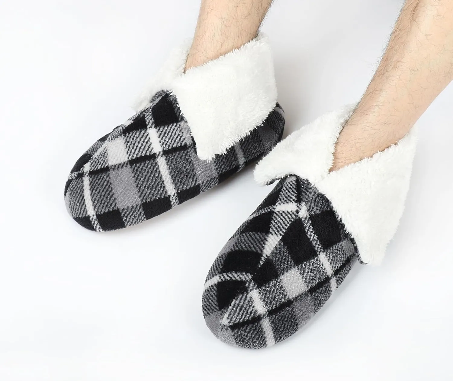 Panda Bros Men's Slipper Socks, Winter Non-Skid Warm Slipper Booties, Cozy Soft Indoor Socks with Fluffy Sherpa Lined