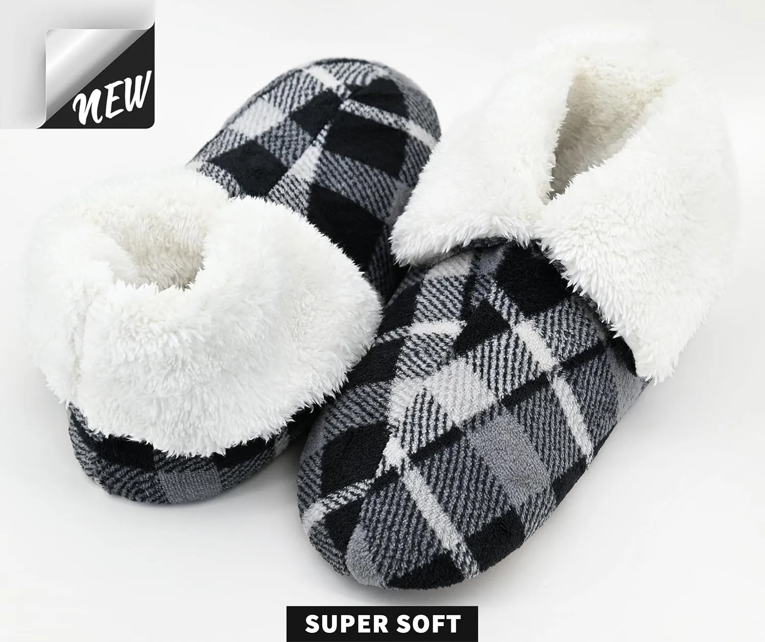 Panda Bros Men's Slipper Socks, Winter Non-Skid Warm Slipper Booties, Cozy Soft Indoor Socks with Fluffy Sherpa Lined