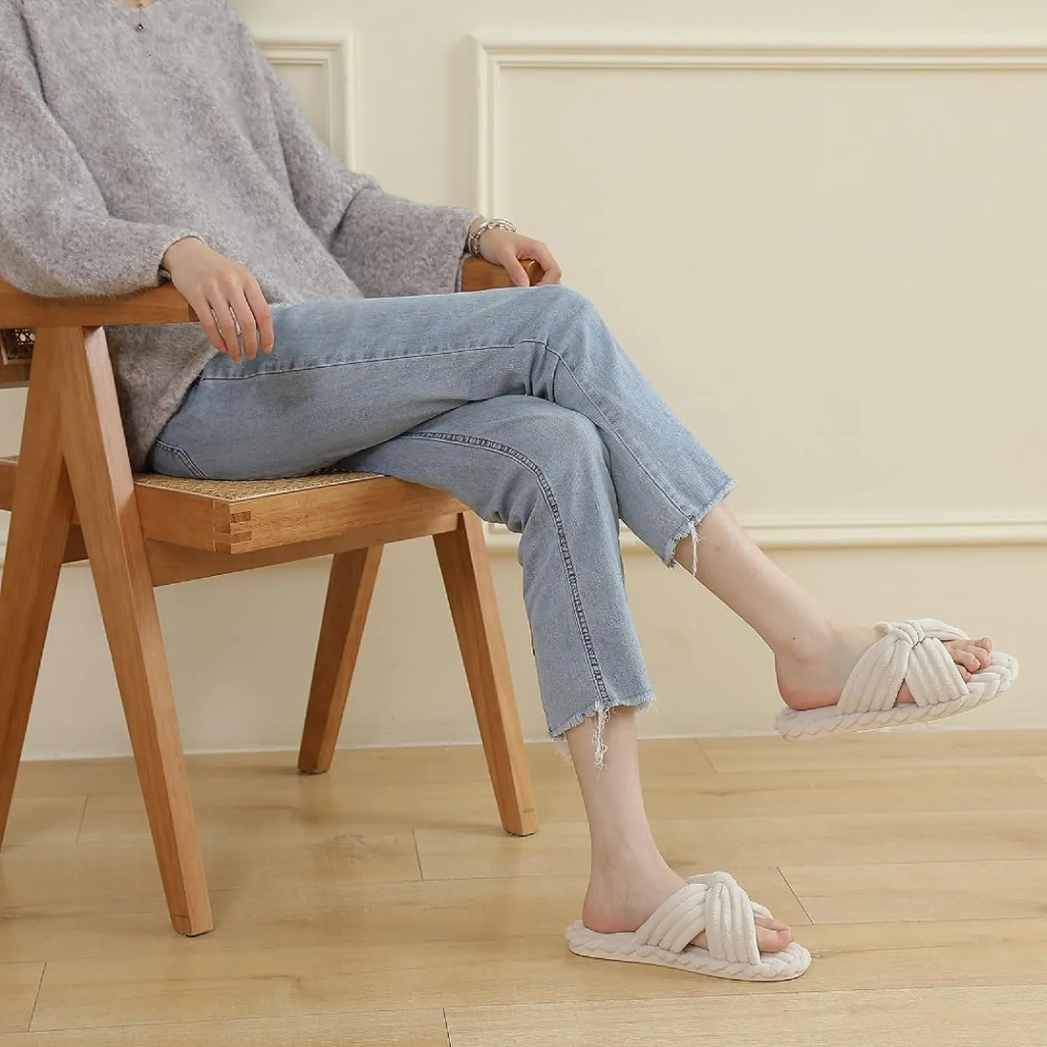 Parlovable Slippers for Women Memory Foam Slippers, Bow Cross Band Open Toe Corduroy House Shoes with Arch Support for Bedroom Spa Indoor Cozy Comfy
