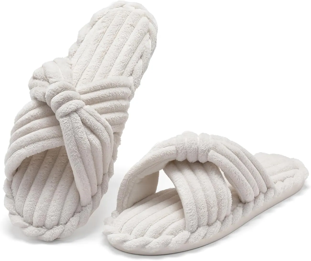 Parlovable Slippers for Women Memory Foam Slippers, Bow Cross Band Open Toe Corduroy House Shoes with Arch Support for Bedroom Spa Indoor Cozy Comfy