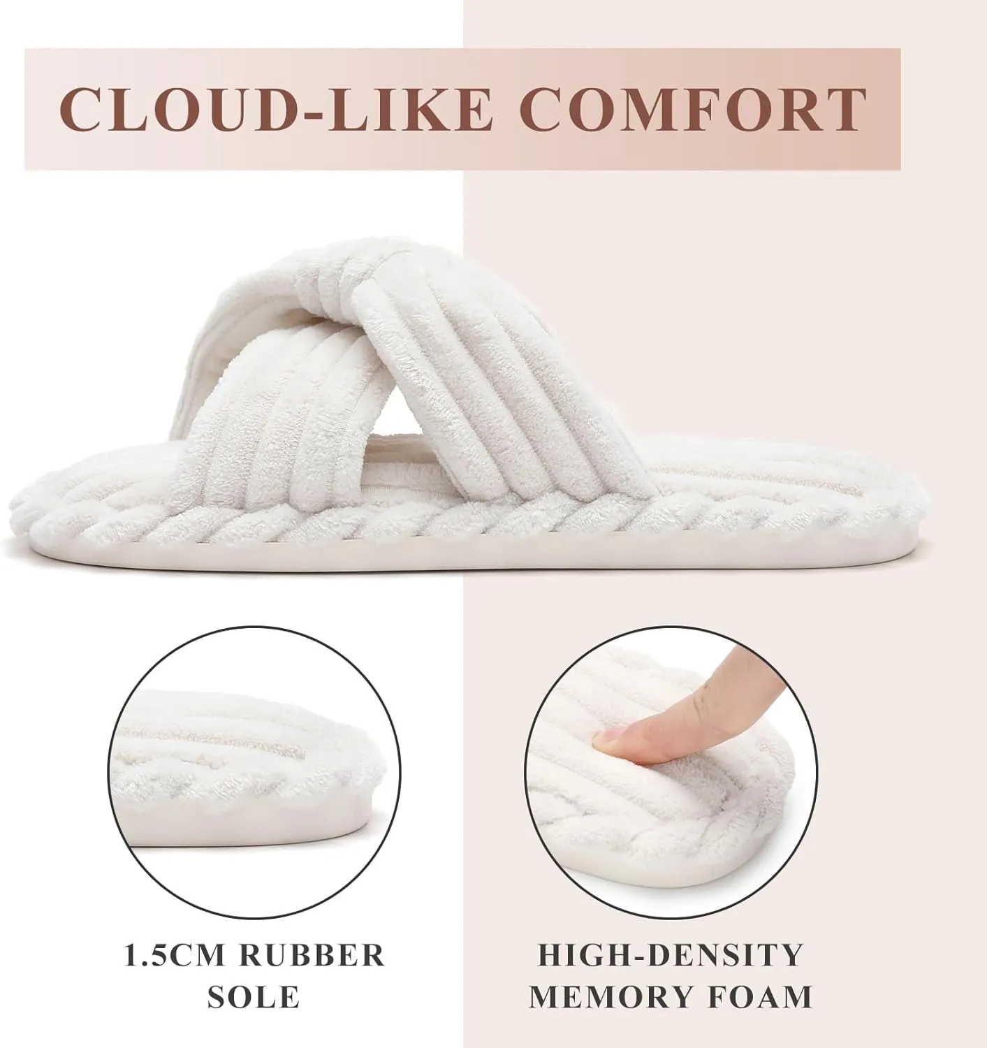 Parlovable Slippers for Women Memory Foam Slippers, Bow Cross Band Open Toe Corduroy House Shoes with Arch Support for Bedroom Spa Indoor Cozy Comfy